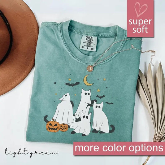 Comfort Colors Ghost Cat Shirt, Cat Ghost T-Shirt, Cute Cat Lovers Shirt, Retro Ghost Halloween, Halloween Cat T-shirt, Spooky Season Gift