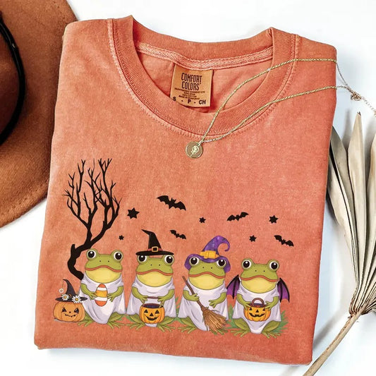 Comfort Colors Ghost Frog Shirt, Halloween Frogs Shirt, Frog Lover Gift, Spooky Frogs Tee, Cute Frogs In Sheets Shirts