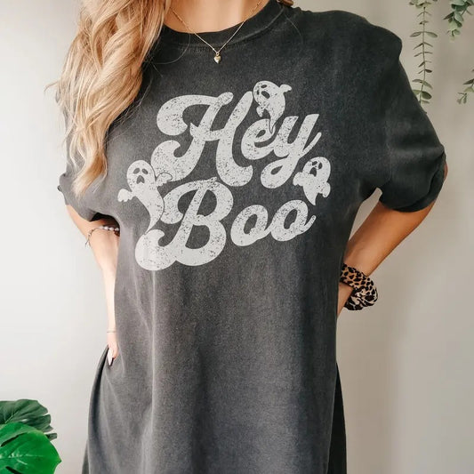 Comfort Colors Ghost Shirt, Ghost Hey Boo T-shirt, Funny Ghost Shirt, Cute Halloween T-Shirt, Retro Halloween Tee