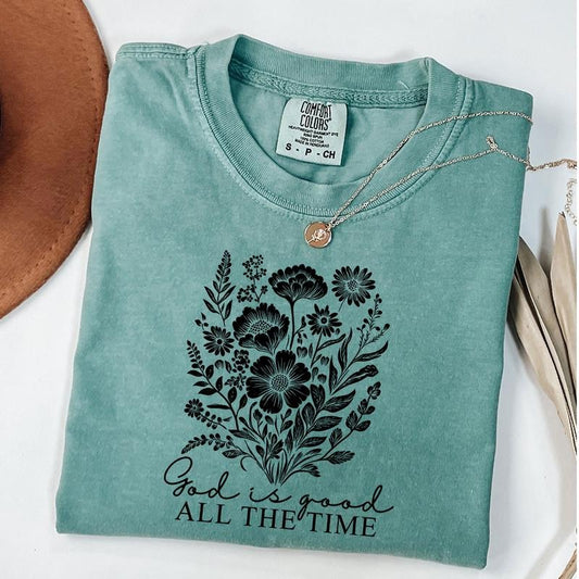 Comfort Colors God is Good All the Time Shirt, Christian Floral Shirt, Wildflower Shirt, Bible Verse Tee, Religious Tee