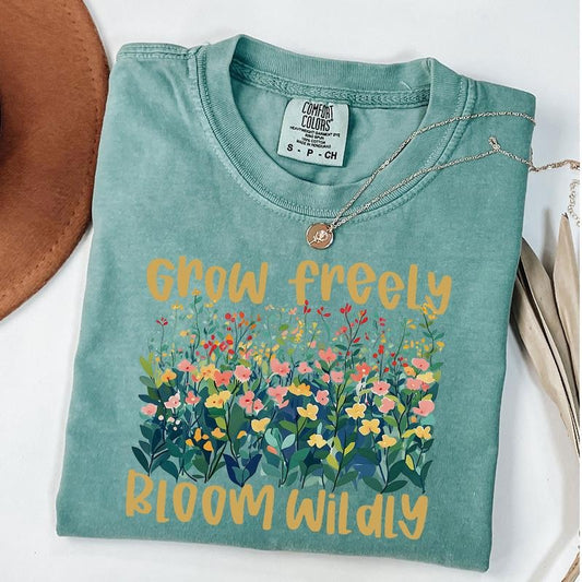 Comfort Colors Grow Freely Boho Floral T-Shirt, Mental Health Shirt, Inspirational T-Shirt, Self Love Tee, Boho Flower Shirt, Unisex T-Shirt