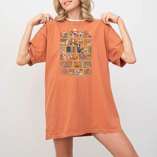 Comfort Colors Halloween Book Shelf Collage Shirt, Retro Autumn Vibes Shirt, Retro Halloween Tee, Fall Shirt, Autumn T Shirt