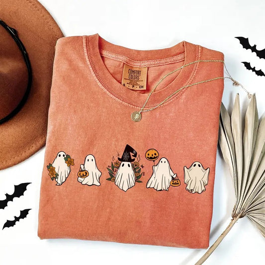 Comfort Colors Halloween Ghost Shirt, Cute Ghost Shirt, Floral Ghost Shirt, Womens Halloween Shirt, Retro Halloween Shirt, Spooky Season