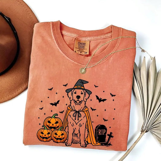Comfort Colors Halloween Golden Retriever Shirt | Funny Dog Witch Costume Tee | Pumpkin Dog Shirt | Spooky Season Dog Lover Gift | Halloween Retriever Tee