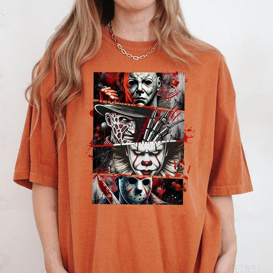 Comfort Colors Halloween Horror Characters Shirt, Friends Horror Shirt, Happy Halloween Gift, Horror Movie Killers Shirt