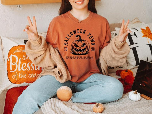 Comfort Colors Halloween Town T Shirt, Vintage Style Halloween Shirt