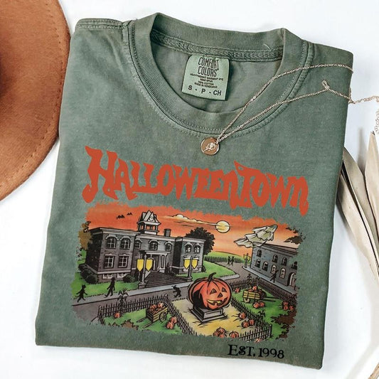 Comfort Colors Halloweentown Est 1998 Sweatshirt, Retro University Fall Halloween Crewneck, Unisex T-Shirt