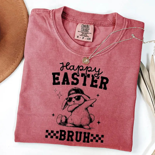 Comfort Colors Happy Easter Bruh T-Shirt, Retro Easter Shirt, Bunny Dabbing Shirt
