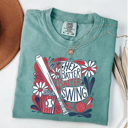 Comfort Colors Hey Batter Batter Swing Shirt, Retro Baseball Batter Shirt, Baseball Mom Shirt, Unisex T-Shirt