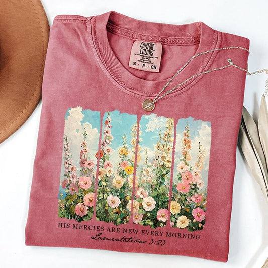 Comfort Colors His Mercies are New Every Morning Shirt, Christian Shirt, Religious Wildflower T-Shirt, Unisex T-Shirt