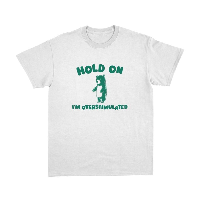 Comfort Colors Hold On I'm Overstimulated T Shirt, Funny T Shirt, Meme Shirt, Funny Bear Tee