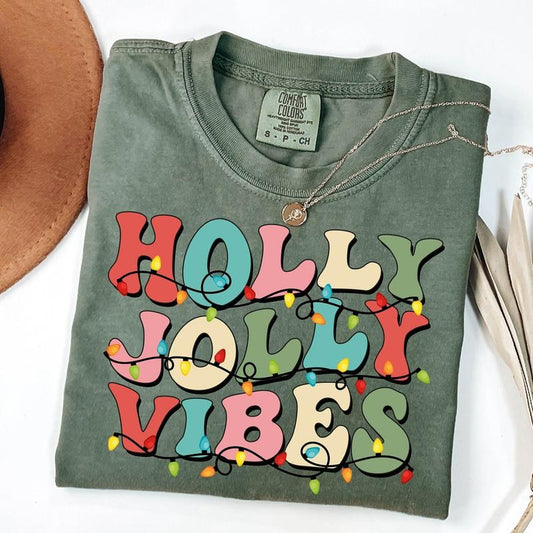 Comfort Colors Holly Jolly Christmas Shirt, Womens Christmas T-Shirt, Family Christmas Shirt, Holiday T-Shirt, Cute Xmas Tee