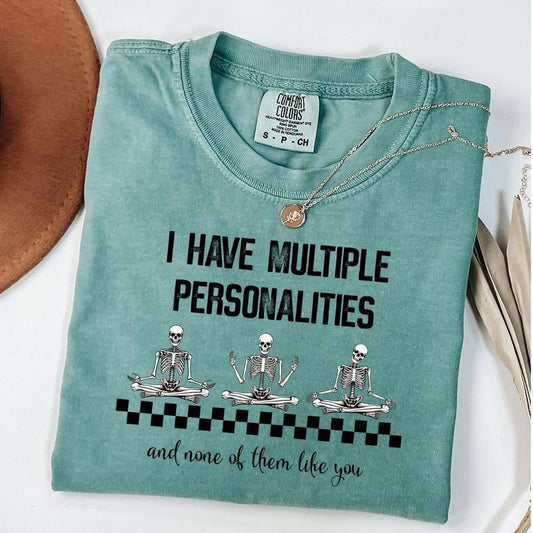 Comfort Colors I Have Multiple Personalities and None of Them Like You Shirt, Checkered Skeleton Shirt, Unisex T-Shirt