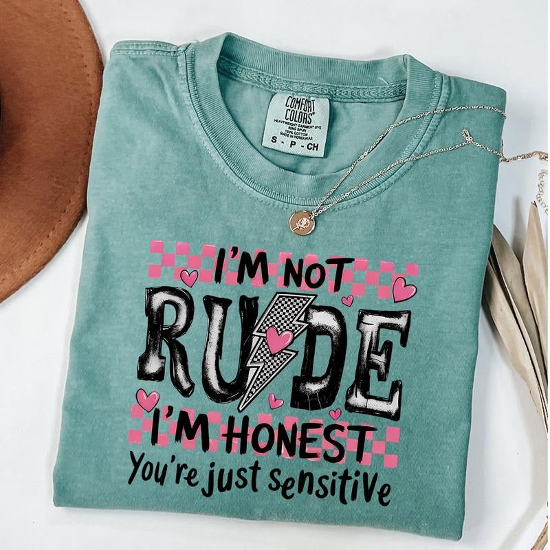 Comfort Colors I'm Not Rude Tee, Funny Sarcastic Quote Shirt, Sassy Retro Checkered T-Shirt, Snarky Attitude TShirt