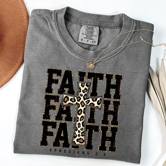 Comfort Colors Leopard Faith Shirt, Leopard Cross Shirt, Faith-Based Shirt, Religious T-Shirt, Bible Verse, Unisex T-Shirt