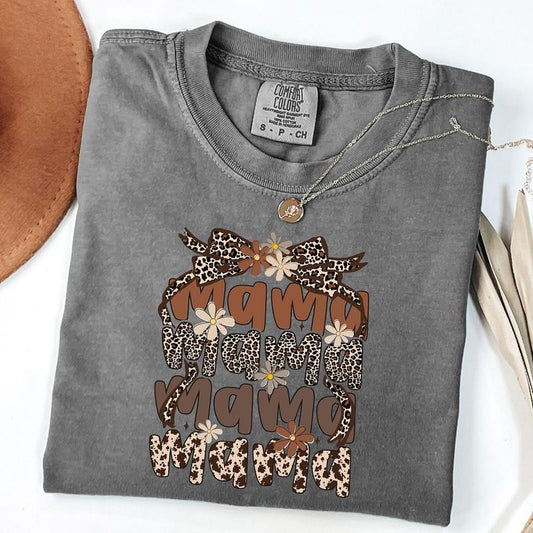 Comfort Colors Leopard Mama Coquette Flower T-shirt, Retro Mama Shirt, Leopard Mama Daisy Shirt, Mother's Day Gift, Unisex T-Shirt