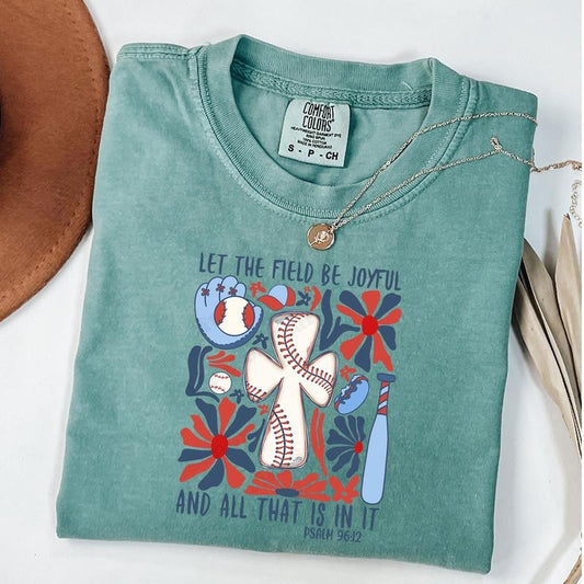 Comfort Colors Let The Field Be Joyful Shirt, Christian Baseball Shirt, Retro Baseball Tee, Boho Christian, Bible Verse, Unisex T-Shirt