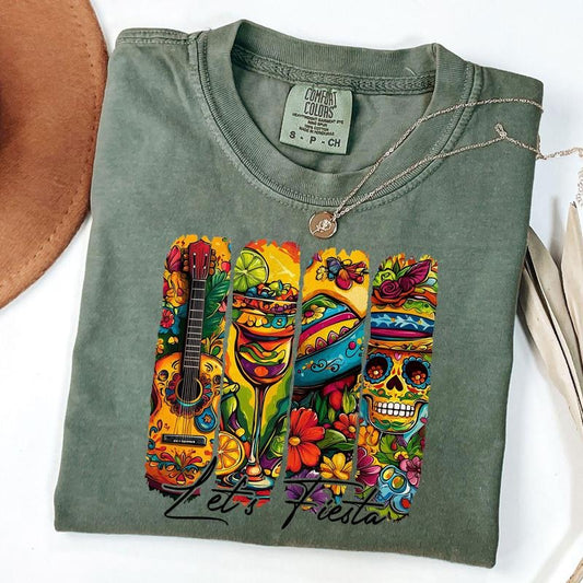 Comfort Colors Let's Fiesta Cinco de Mayo Shirt, Margarita Tacos Shirt, Mexican Hat T-Shirt, Mexican Party, Festival 2025 Tee, Unisex T-Shirt