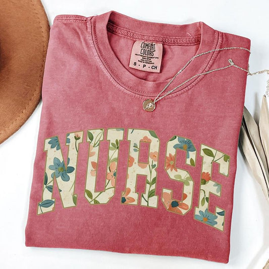 Comfort Colors Nurse Floral Shirt, RN Shirt, Nurse Graduation Gift, Nurse Appreciation, Unisex T-Shirt