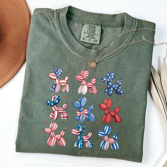 Comfort Colors Patriotic Balloon Dog T-Shirt, 4th Of July Tee, American Flag Shirt, Unisex T-Shirt
