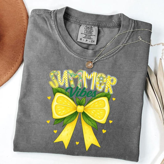 Comfort Colors Preppy Summer Vibes Shirt, Lemon Bow Shirt, Coquette Lemon T-Shirt, Cute Summer Shirt, Unisex T-Shirt