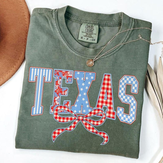 Comfort Colors Preppy Texas Coquette Shirt, Texas Floral Shirt, 4th of July America T-Shirt, Memorial Day, Texas State, Unisex T-Shirt