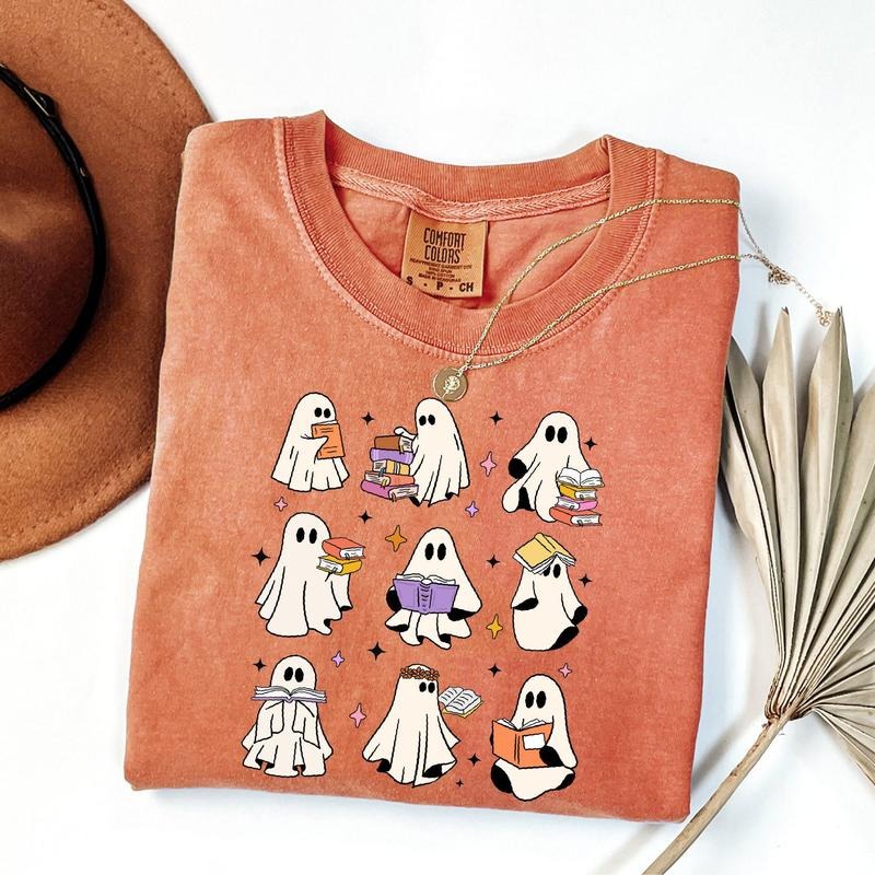 Comfort Colors Reading Books Ghost Shirt, Books Lover Halloween Shirt Womens Ghost Shirt, Spooky Teacher Shirt, Spooky Season Shirt