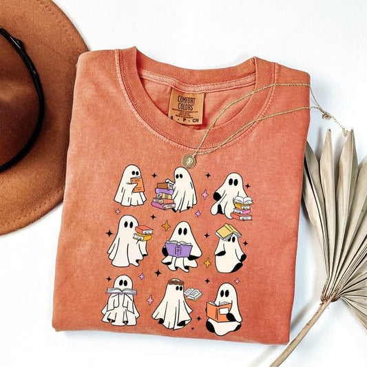 Comfort Colors Reading Books Ghost Shirt, Books Lover Halloween Shirt Womens Ghost Shirt, Spooky Teacher Shirt, Spooky Season Shirt