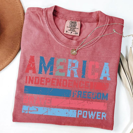 Comfort Colors Retro 4th of July Shirts, Freedom Brave Indepence Power 4th of July Shirts, Independence Day Gifts, Unisex T-Shirt