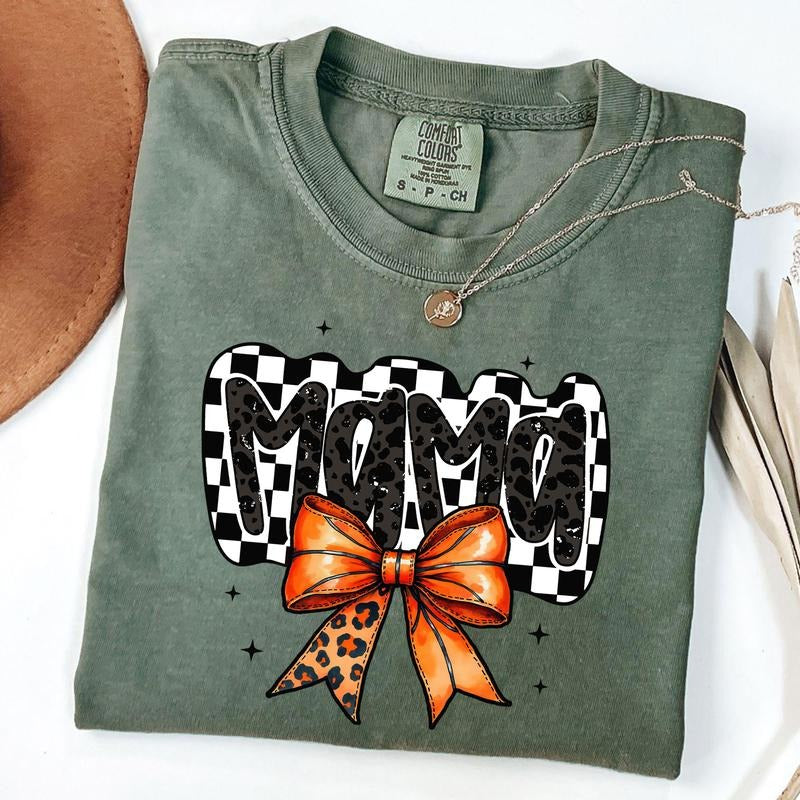 Comfort Colors Retro Basketball Mama Shirt, Basketball Coquette Shirt, Game Day Basketball Bow T-shirt, Checkered Mama Tee, Unisex T-Shirt