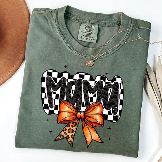 Comfort Colors Retro Basketball Mama Shirt, Basketball Coquette Shirt, Game Day Basketball Bow T-shirt, Checkered Mama Tee, Unisex T-Shirt
