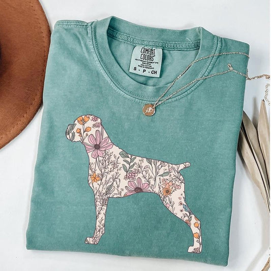 Comfort Colors Retro Boxer Shirt, Wildflower Boxer Shirt, Cottagecore Dog Mama T-shirt, Dog Mom, Dog Lover Gifts, Unisex T-Shirt