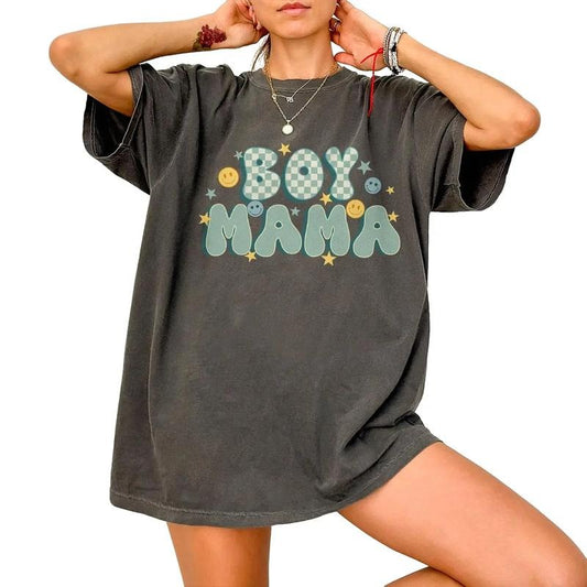 Comfort Colors Retro Boy Mama Shirt, Mother's Day Gifts For Boy Mama, New Boy Mama Gifts, Mom Of Boys, Mama Shirts, Mom Life Shirt Mama Gift, Mom Women Top, Funny Mom T-Shirt Clothing Comfortable Womenswear Casual Short Sleeves Medium Tshirt
