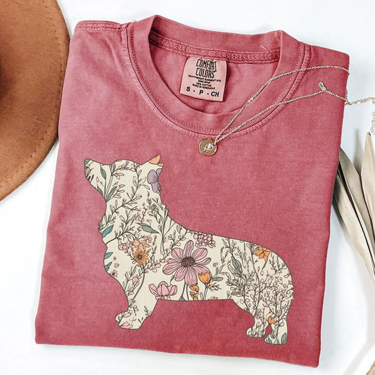 Comfort Colors Retro Corgi Shirt, Wildflower Corgi Shirt, Cottagecore Dog Mama T-shirt, Dog Mom Gifts, Dog Lover Gifts, Unisex T-Shirt
