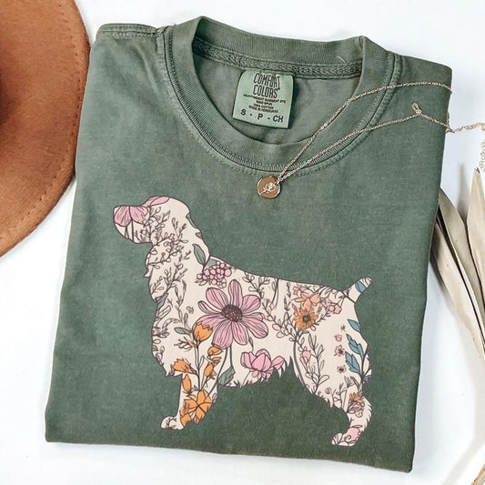 Comfort Colors Retro English Springer Spaniel Shirt, Wildflower Dog Shirt, Cottagecore Dog Mama T-shirt, Dog Lover Gifts, Unisex T-Shirt