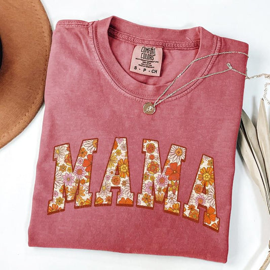 Comfort Colors Retro Floral Mama T-shirt, Strong Woman Shirt, Gift for Mother's Day, Mama Tee, Graphic Tee