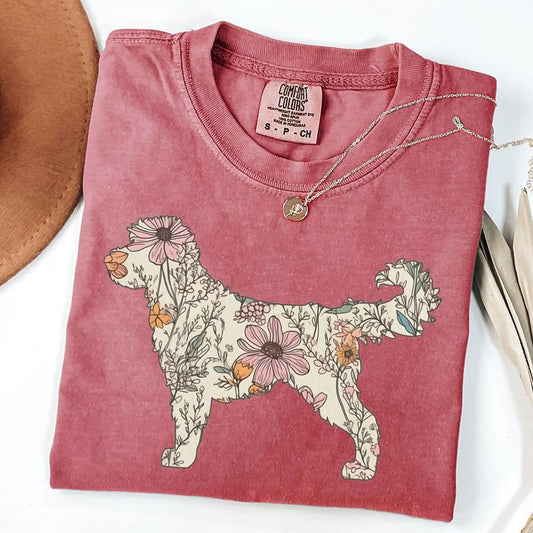 Comfort Colors Retro Golden Doodle Shirt, Wildflower Golden Doodle Shirt, Cottagecore Dog Mama T-shirt, Dog Lover Gifts, Unisex T-Shirt
