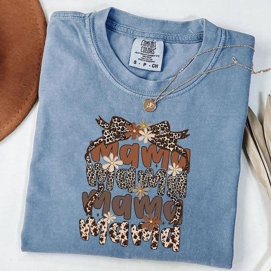 Comfort Colors Retro Mama Coquette Flower Shirt, Boho Mama Shirt, Leopard Mama T-Shirt, Mama Bow Shirt, Unisex T-Shirt