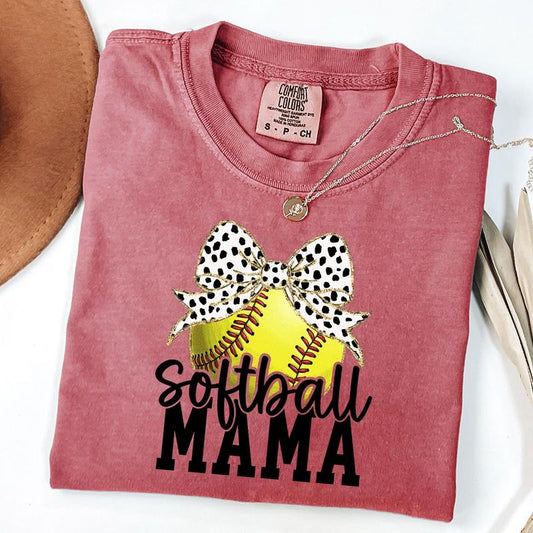 Comfort Colors Retro Softball Mama Coquette Shirt, Softball Mama Shirt, Game Day Softball Bow T-Shirt, Unisex T-Shirt