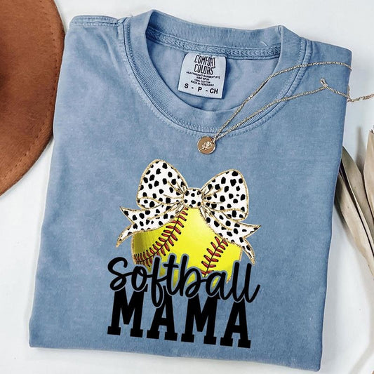 Comfort Colors Retro Softball Mama Shirt, Softball Mama Coquette T-shirt, Game Day Softball Bow Shirt, Mother's Day Gift, Unisex T-Shirt