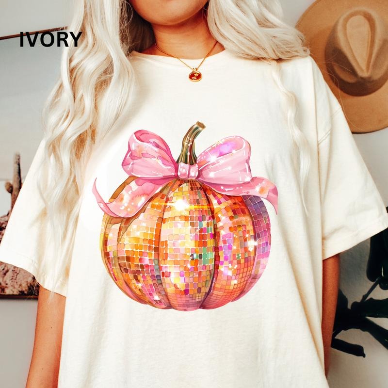 Comfort Colors Shirt, Fall Disco Pumpkin with Bow Shirt, Comfort Colors Fall Shirt, Halloween Graphic Shirt,Casual Shirt Unisex, Halloween Clothing, Graphic Halloween Apparel, Casual Cotton T-shirt, Unisex Halloween