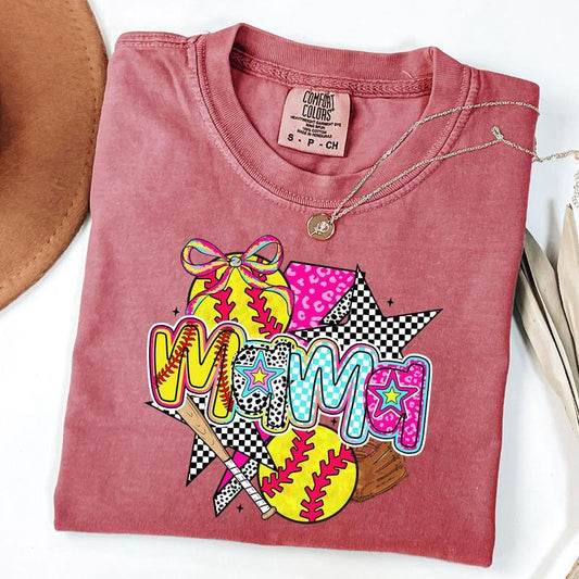 Comfort Colors Softball Mama Shirt, Brushstroke Softball Coquette Shirts, Softball Bow T-Shirt, Unisex T-Shirt