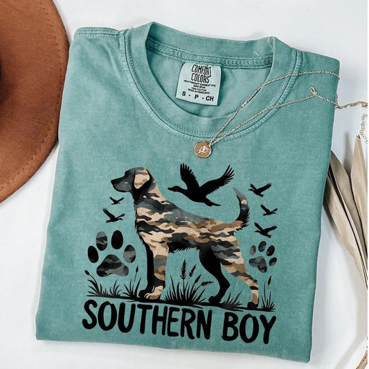 Comfort Colors Southern Boy T-Shirt, Hunting Dog Camouflage Shirt, Hunting Dog Shirt, Unisex T-Shirt