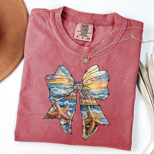 Comfort Colors Summer Coquette Girly Bow Shirt, Summer Beach Shirt, Summer Girly Bow Shirt, Unisex T-Shirt