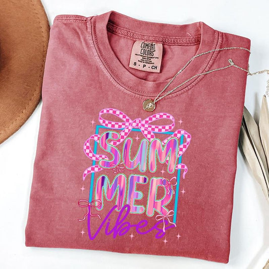 Comfort Colors Summer Vibes Shirt, Coquette Shirt, Summer Brushstroke T-Shirt, Summer Checkered T-Shirt, Unisex T-Shirt