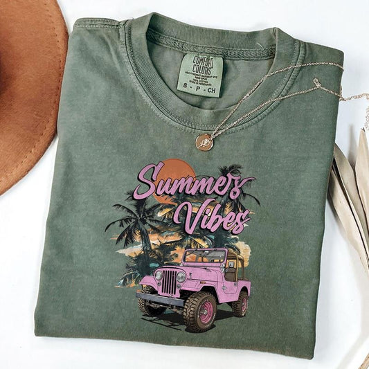 Comfort Colors Summer Vibes T-Shirt, Summer Aesthetic Shirt, Retro Summer Shirt, Beach Tee, Unisex T-Shirt