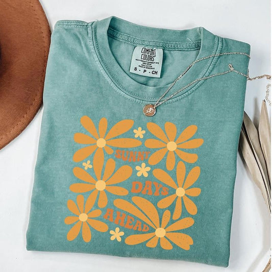 Comfort Colors Sunny Days Ahead Shirt, Boho Summer T-Shirt, Abstract Floral T-Shirt, Mental Health Shirt, Unisex T-Shirt
