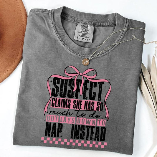 Comfort Colors Suspect Claims She Put Her Crazy Away Shirt, Suspect Trendy Shirt, Pink Coquette Bow Shirt, Unisex T-Shirt