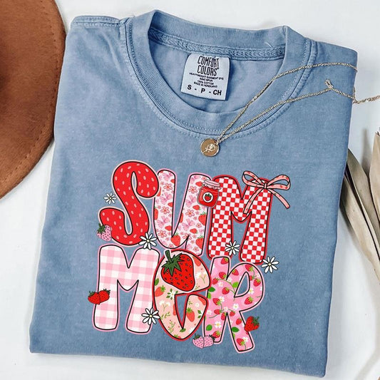 Comfort Colors Sweet Summer Time Shirt, Coquette Summer Shirt, Summer Checkered Shirt, Summer Strawberry T-Shirt, Unisex T-Shirt