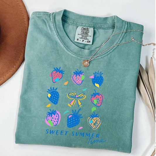 Comfort Colors Sweet Summer Time Shirt, Coquette Summer T-Shirt, Summer Strawberry Tee, Unisex T-Shirt